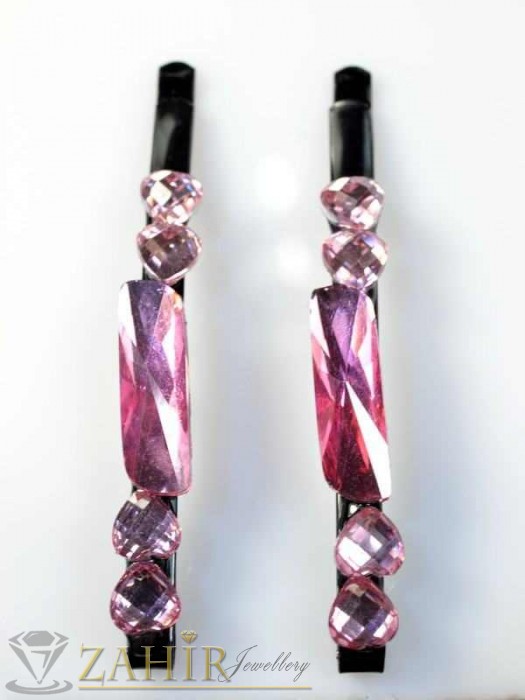 Два броя метални фиби с цветни кристали - FI1159