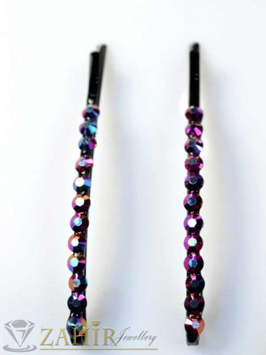 Два броя метални фиби с цветни кристали - FI1194