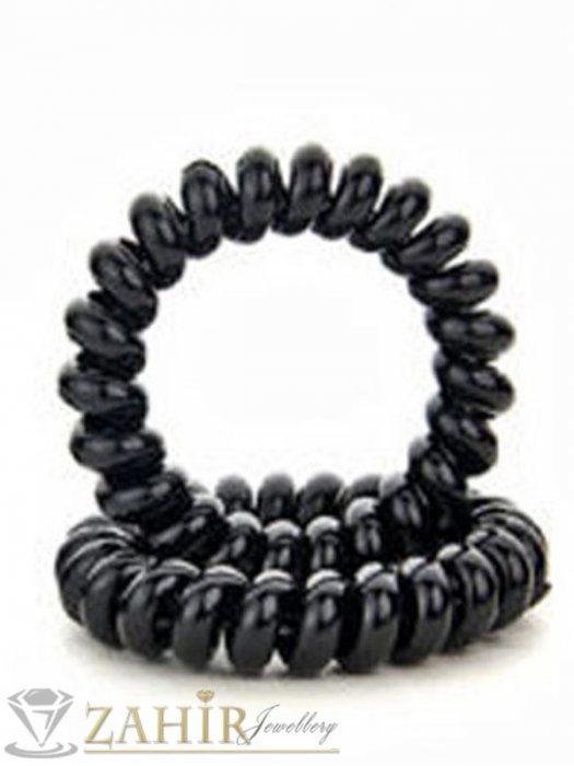 Аксесоари за коса - 2 бр. черен силиконов ластик спирала, голям 5 см, носи се на опашка или за гривна - LS1001
