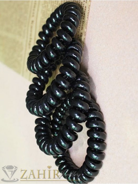 Аксесоари за коса - 4 бр. черен силиконов ластик спирала, голям 5 см, носи се на опашка или за гривна - LS1002