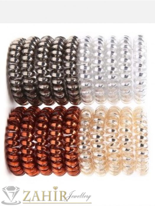 Аксесоари за коса - 4 бр. цветни перлени силиконови ластици спирала,всеки по 5 см, носят се на опашка или за гривна - LS1007
