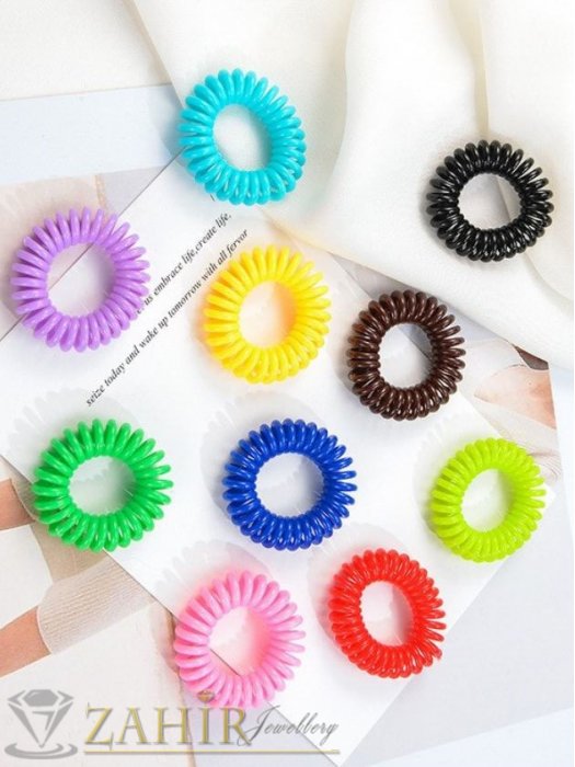 Аксесоари за коса - 10 бр. малки цветни ластичета спирали със свежи ярки цветове, всяко по 3 см, носят се на опашка или за гривна - LS1014
