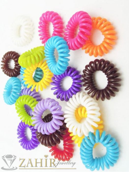 Аксесоари за коса - 10 бр. малки цветни ластичета спирали със свежи ярки цветове, всяко по 3 см, носят се на опашка или за гривна - LS1014