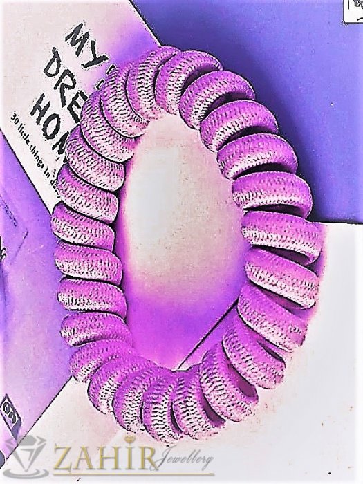 Аксесоари за коса - 1 бр. ластик спирала с розово-лилав цвят ,нов дизайн с мека тъкан, голям 5 см, носи се на опашка или за гривна - LS1030