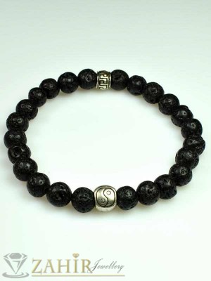 Класическа гривна от естествен вулканичен камък със стоманени елементи, налична в 7 дължини - MG1025