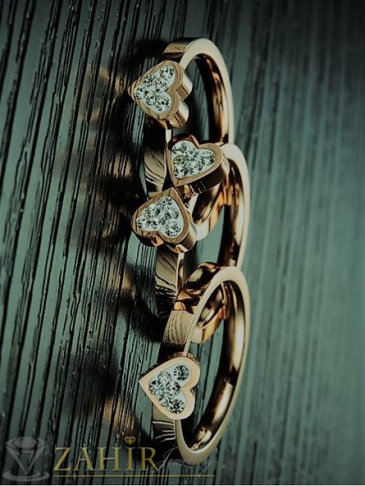 Дамски бижута - 3 бр. позлатени стоманени пръстени с кристална детелина - P1246