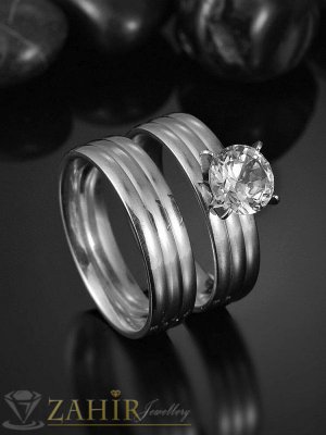 СЕТ от 2 пръстена, халка и пръстен с циркон от най-висок клас стомана,супер качество- P1309